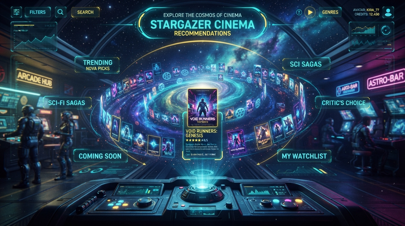 Futuristic movie recommendation interface visualization